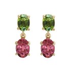 Cute Tourmaline Dangle Earrings Solid 14k Yellow Gold Green Pink Earring — photo 4