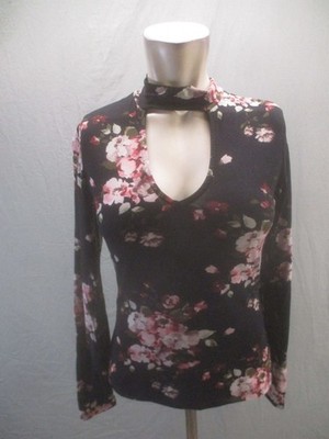 Polly Esther Size S Womens Multicolor Floral Long Sleeve Stretch Casual Top 448