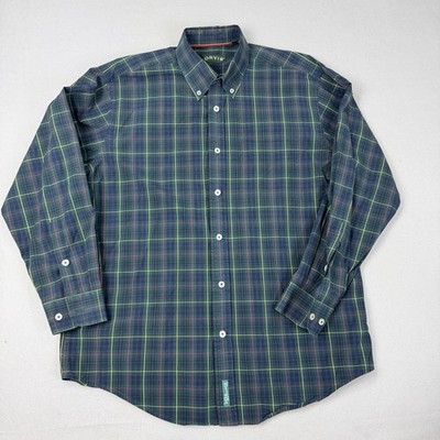 Orvis Men L Heritage Wash Windowpane Plaid Green Long Sleeve Button Down Shirt