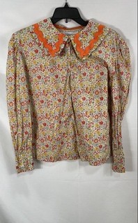 Camicetta donna La Veste arancione floreale ric rac orlo manica lunga spalle a sbuffo