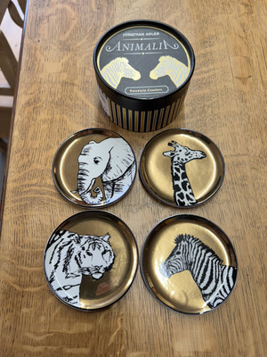 Jonathan Adler Animalia Untersetzer Gold & Porzellan NEU UVP 95,00  