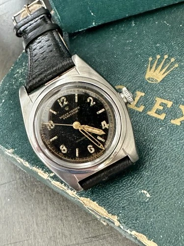 Vintage Mens Rolex Bubble Back Watch Ref 2940 Black Gilt Dial & Hands ~ SERVICED