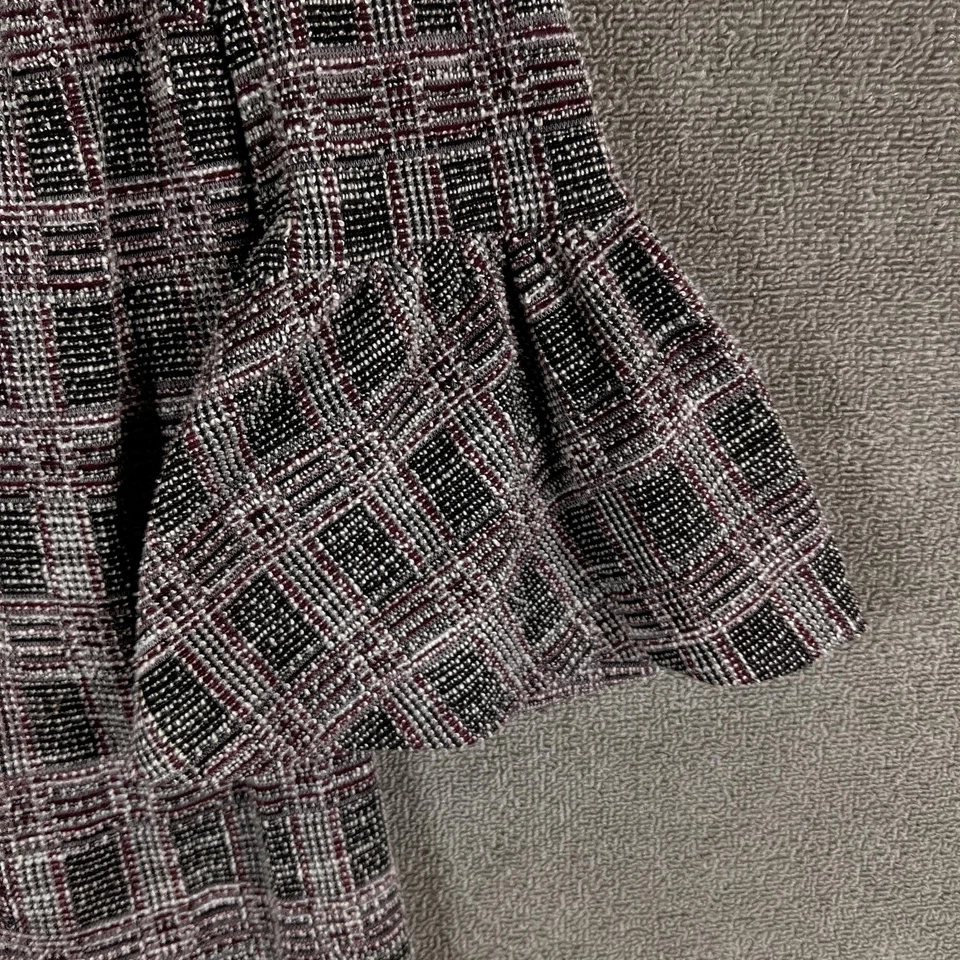Calvin Klein Dress Womens 8 Black Gray Burgundy Plaid Tweed Bell Sleeve Sheath - Image 4 of 4