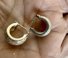 Pr Small Textured Sterling Silver 925 Hoop Earrings, 5/8" Wide, 7.7 grams