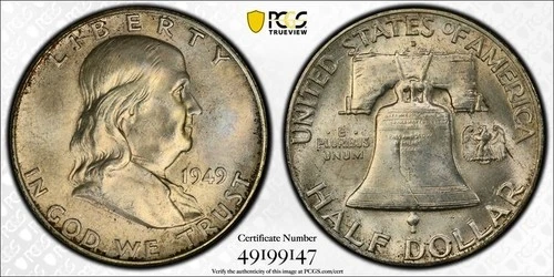 1949-D FRANKLIN HALF DOLLAR PCGS MS-64 FBL
