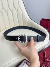 ADJUSTABLE REVERSIBLE DARK BLACK/BLUE SALVATORE FERRAGAMO BELT SILVER BUCKLE
