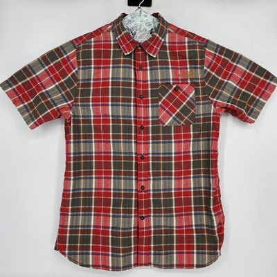 The North Face Shirt Mens Medium Button Up Red Green Plaid Outdoors Hiking 