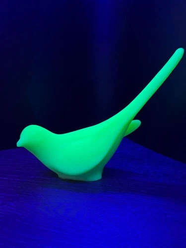Fenton Uranium Glass Bird of Happiness Satin Custard Long Tail Figurine UV Glow