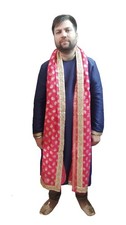 Men Wedding Dupatta Groom Silk Traditional Scarves Pink Indian Handmade Stole