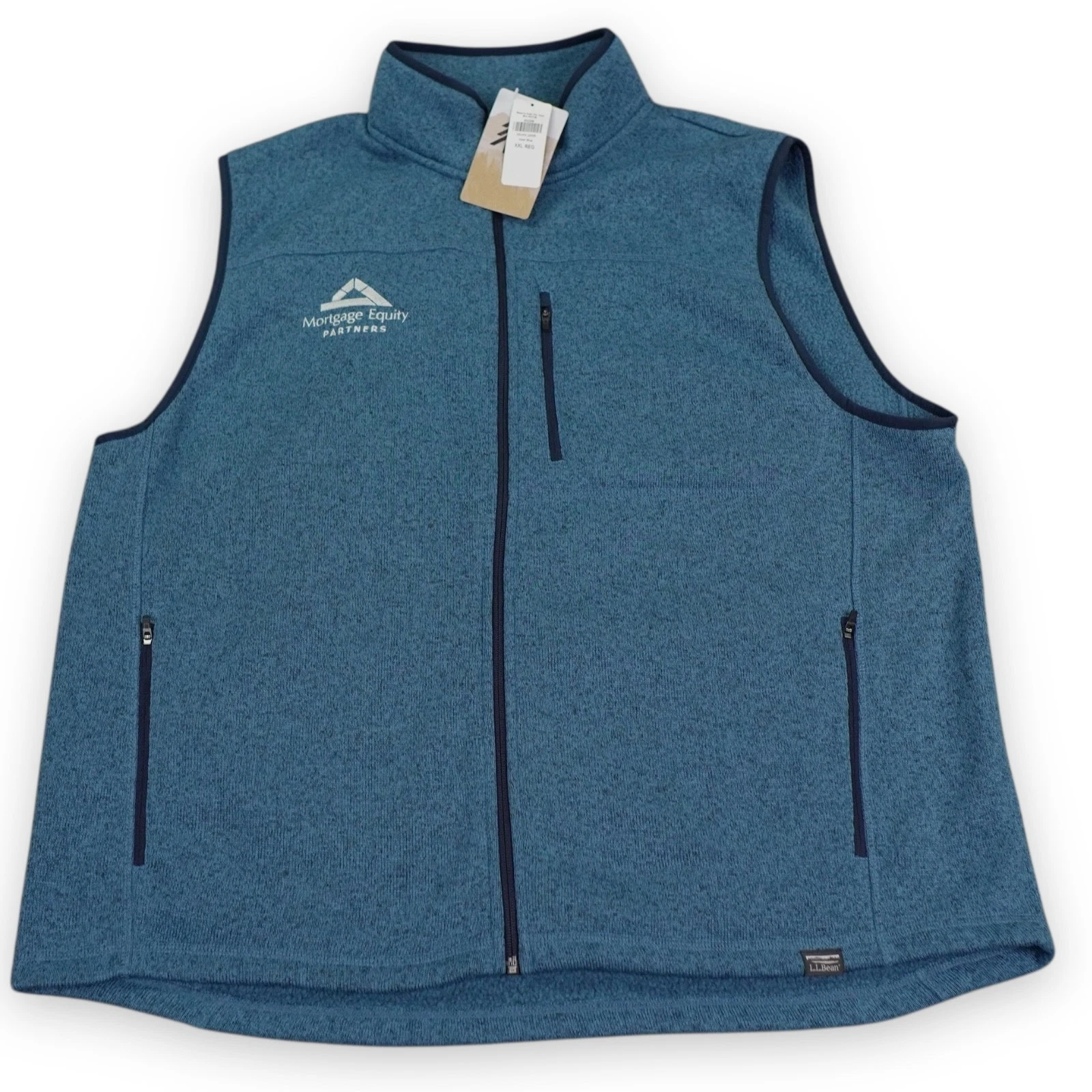 LL Bean Mens Sweater Fleece Vest XXL Blue Dusk Slightly Fitted Full Zip Logo