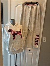 Conjunto de sudadera con capucha y pantalones jogger Victoria Secret rosa X LSF talla grande