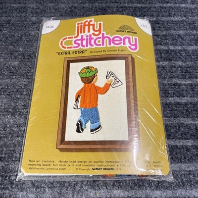 Vintage Sunset Designs Jiffy Stitchery Kit #623 Extra Extra Paperboy NOS