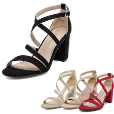 Women Chunky Block High Heel Open Toe Across Strap Dress Pump Heel Sandals