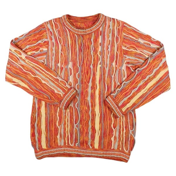 Vtg Biggie Style Jumper Women SMALL Orange Pink Textured Crewneck Knit Sweater S