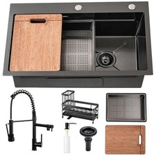 Kitchen Sink 30 Inch Single Bowl Stainless Steel Drop In Black Gunmetal Modern