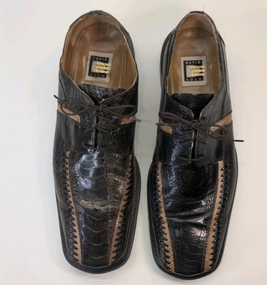 DAVID EDEN Genuine Lizard Ostrich Two Tone Dress Shoes Oxfords Size US 8 Navy David Eden Genuine Ostrich & Lizardskin ? Men Dress Shoes  main image 3