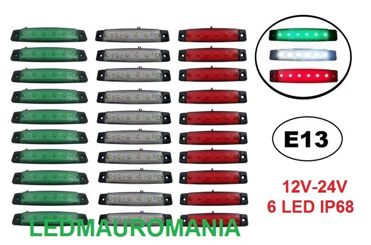 3 Luci Led Bandiera 6 SMD Italiana Bianco Rosso Verde 12V-24V Camper Camion PV