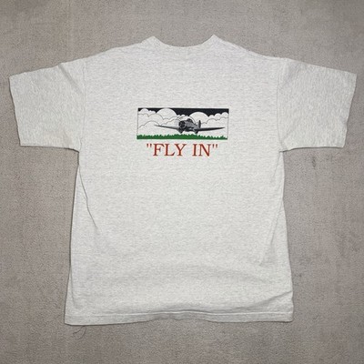 Vtg 90s Oshkosh WI Fly In T-Shirt Adult XL USA Made Aviation EAA AirVenture Grey