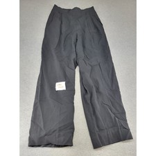 St John Collection Marie Gray Black Wool Wide Leg Pleated Trousers Pants Size 10