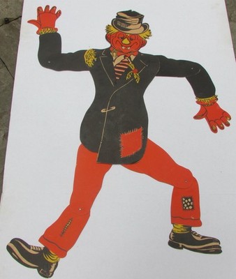 Vintage Halloween Die Cut Jointed Scarecrow Hobo USA Beistle 36'' 