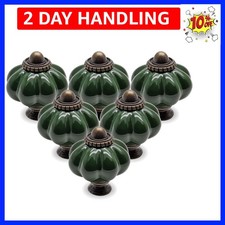 25pcs Dark Green Pumpkin Knobs, Vintage Ceramic Cabinet Handles, Dresser Draw...