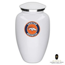 White Denver Broncos Cremation Urn For Human Ashes 10 inches