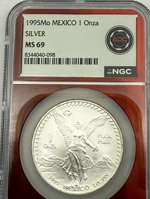 #ad 1995 MO MEXICO Silver 1oz LIBERTAD NGC MS 69 Red Core Superb Gem High Grade $260.00