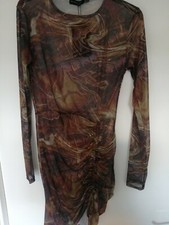 Pretty Little Thing Abstract Croc Print Mesh Ruched dress Size 12