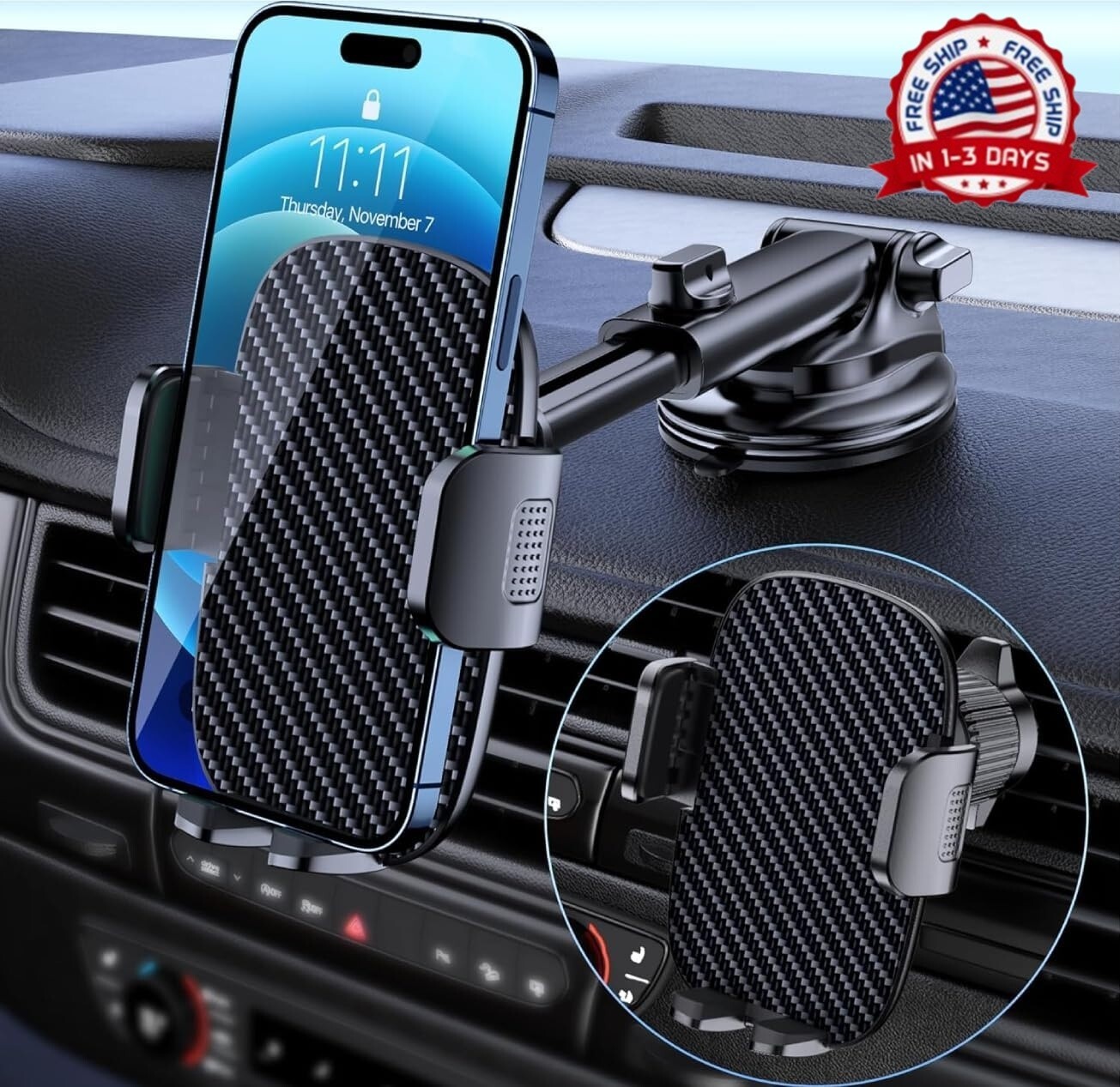 Car Phone Holder Mount Phone Mount for Car Windshield Dashboard Air Vent Univers-image