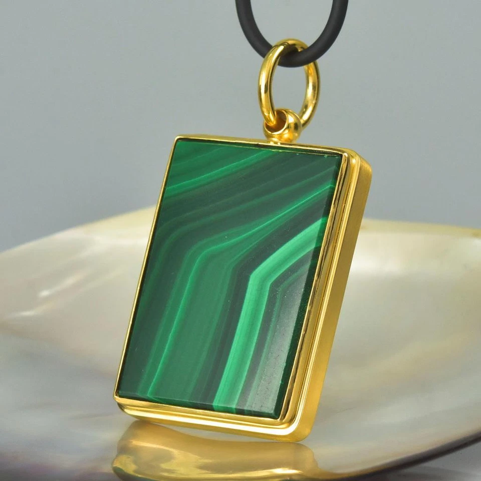 Colgante Oro 18K Vermeil Plata de Ley con Malaquita Rectangular 25,68 g Foto 2 de 4