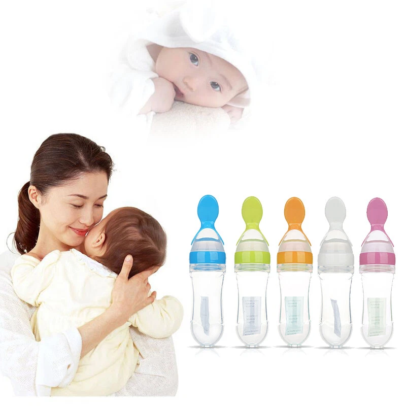Newborn Baby Bottle Silicone Training Porridge Spoon Food Safety Colorful Tool