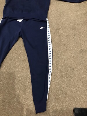 nike repeat pack logo taping polyknit hoodie in steel blue