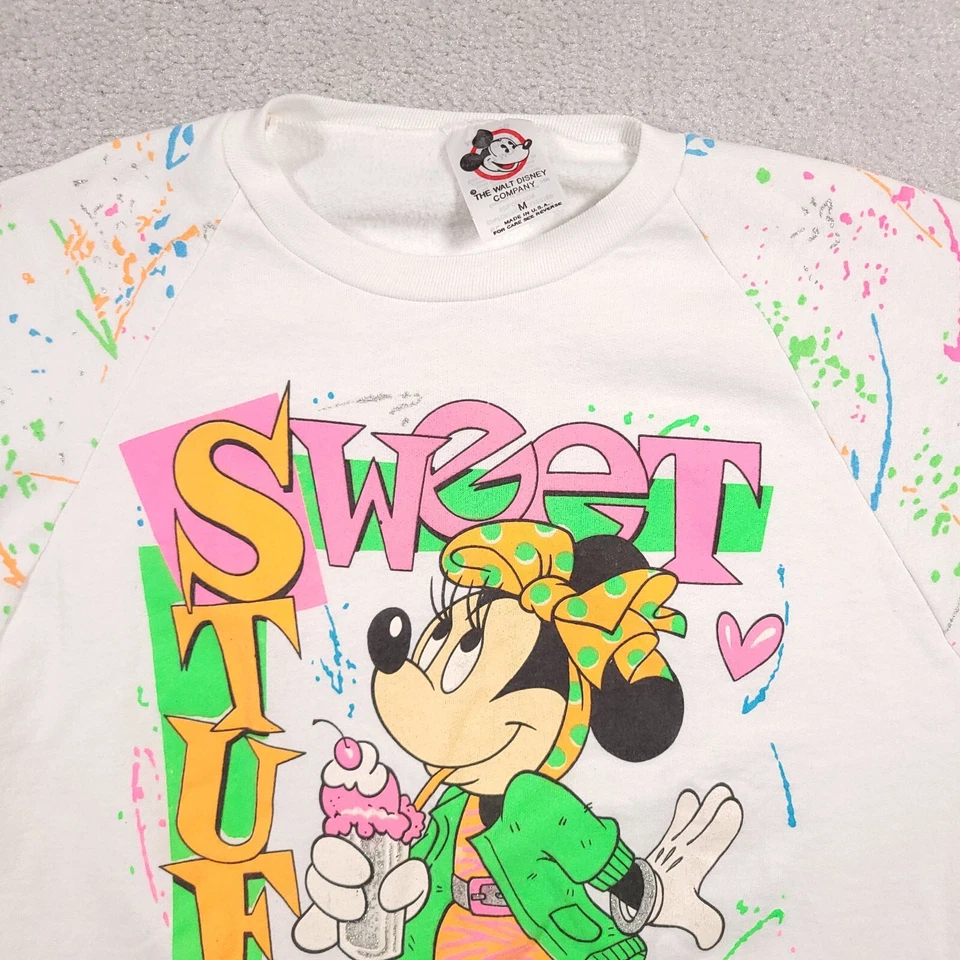 Vtg 80s 90s Disney Minnie Mouse Sweatshirt Women's Medium White Sweet Stuff USA - Image 3 of 4