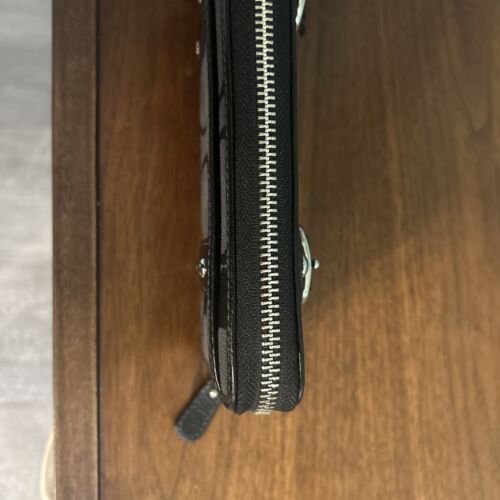 Vintage Coach Zoe Double Buckle Black Leather And Material Zippered Wallet - Picture 5 of 5