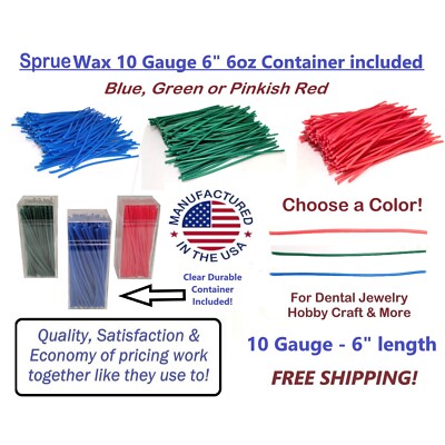 6 ounce- Sprue Stick Wax Dental Jewelry Pattern Making Investment Wax Pick Color