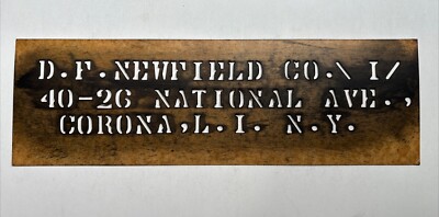 ''D.F. Newfield Co.'' Corona, L.I., NY Vintage Shipping Crate Stencil Sign 1930's
