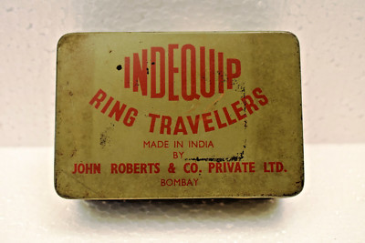 Vintage INDEQUIP Werbe Dose Verpackung John Roberts & Co.Bombay Ring Reisende ''