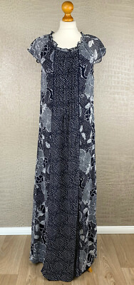 NEU! ZERO Damen Gr. 36 langes Kleid Chiffon Dress navy blau weiß Punkte 403