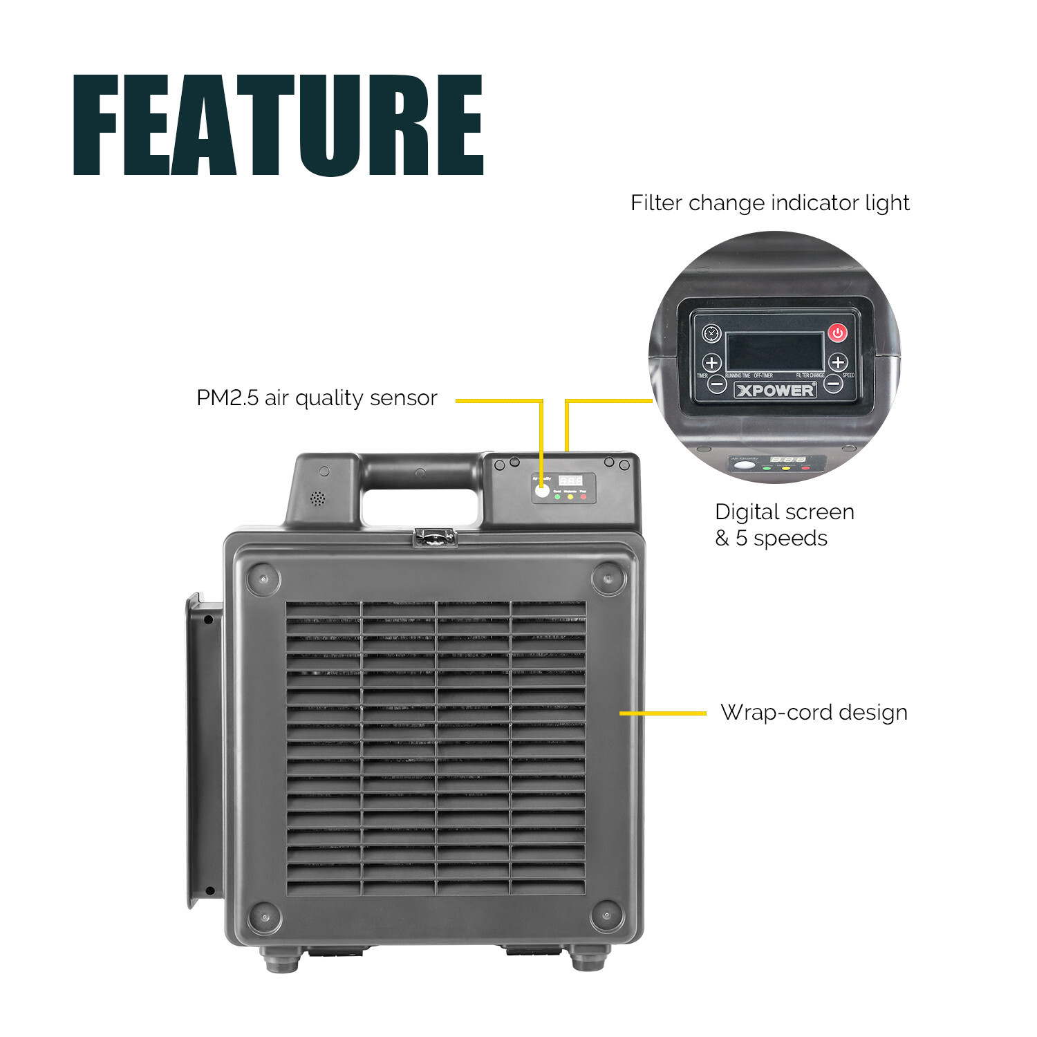 XPOWER X-2830U Black 5-Stage HEPA Air Scrubber Air Cleaner