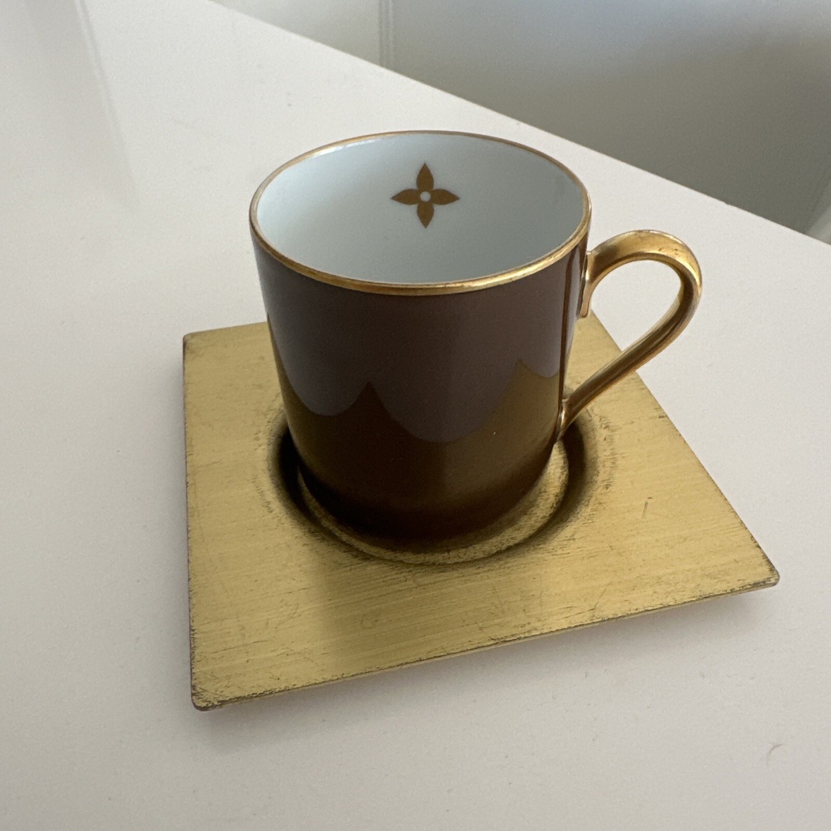 LOUIS VUITTON COFFEE CUP TEA CUP PORCELAIN BRONZE TALL COFFEE SET
