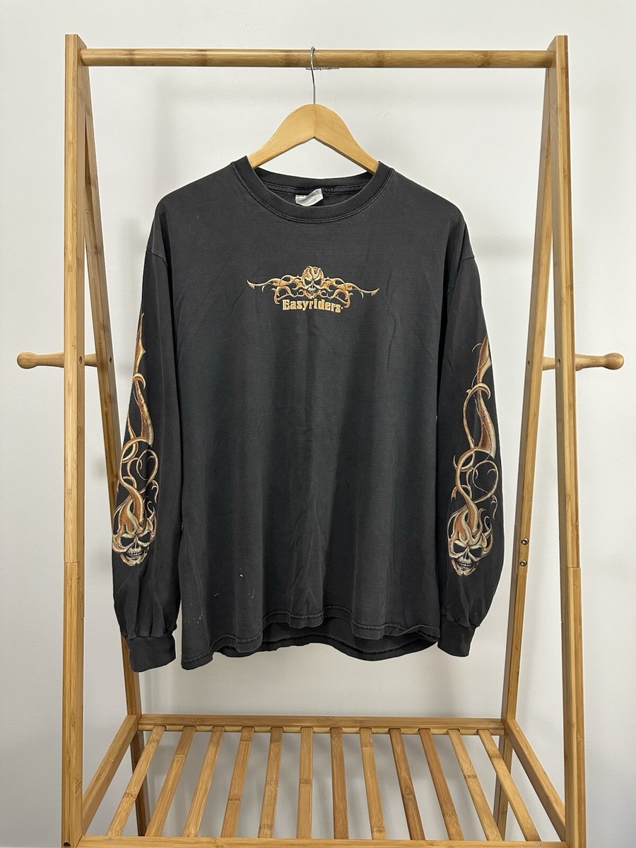VTG Easyriders Skull Flame Long Sleeve Graphic Faded Biker T-Shirt