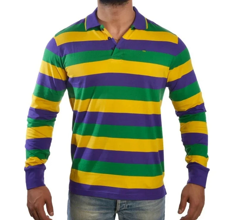 Mardi gras striped polo clearance shirt