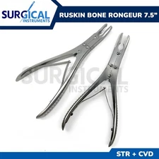 Set of 2 Pcs Ruskin Bone Rongeur 7.50" Straight & Curved 7mm Bite Double Action