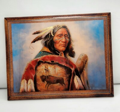 Gold Laced Native American Portrait Vintage Rare!