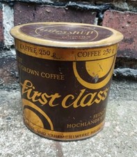 DDR intershop Kaffeedose Sonderf&uuml;llung first class VEB Halle / Saale ovale Dose