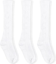 Jefferies Socks Girls 179648 Classic Cable Knee High Socks 3 Pack White Size 9-1