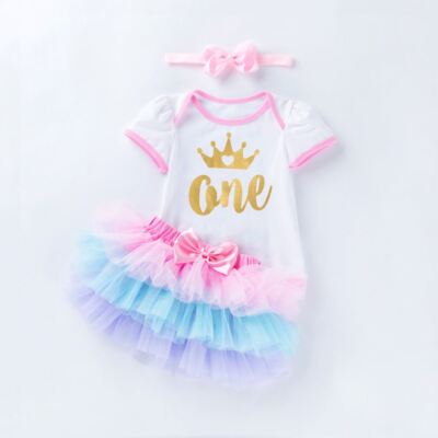 Cute 1 year old baby girl outfits Blue Purple Pink Tutu Skirt Party Kids Clothes