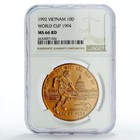 Vietnam 10 dong Football World Cup in the USA Player MS66 NGC copper coin 1992