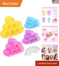 Jumbo Hair Rollers for All Hair Types - DIY Curls with Duckbill Clips Inside