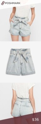 Express Size 6 Shorty Super High-rise Light Blue Denim Cuffed Shorts Belted